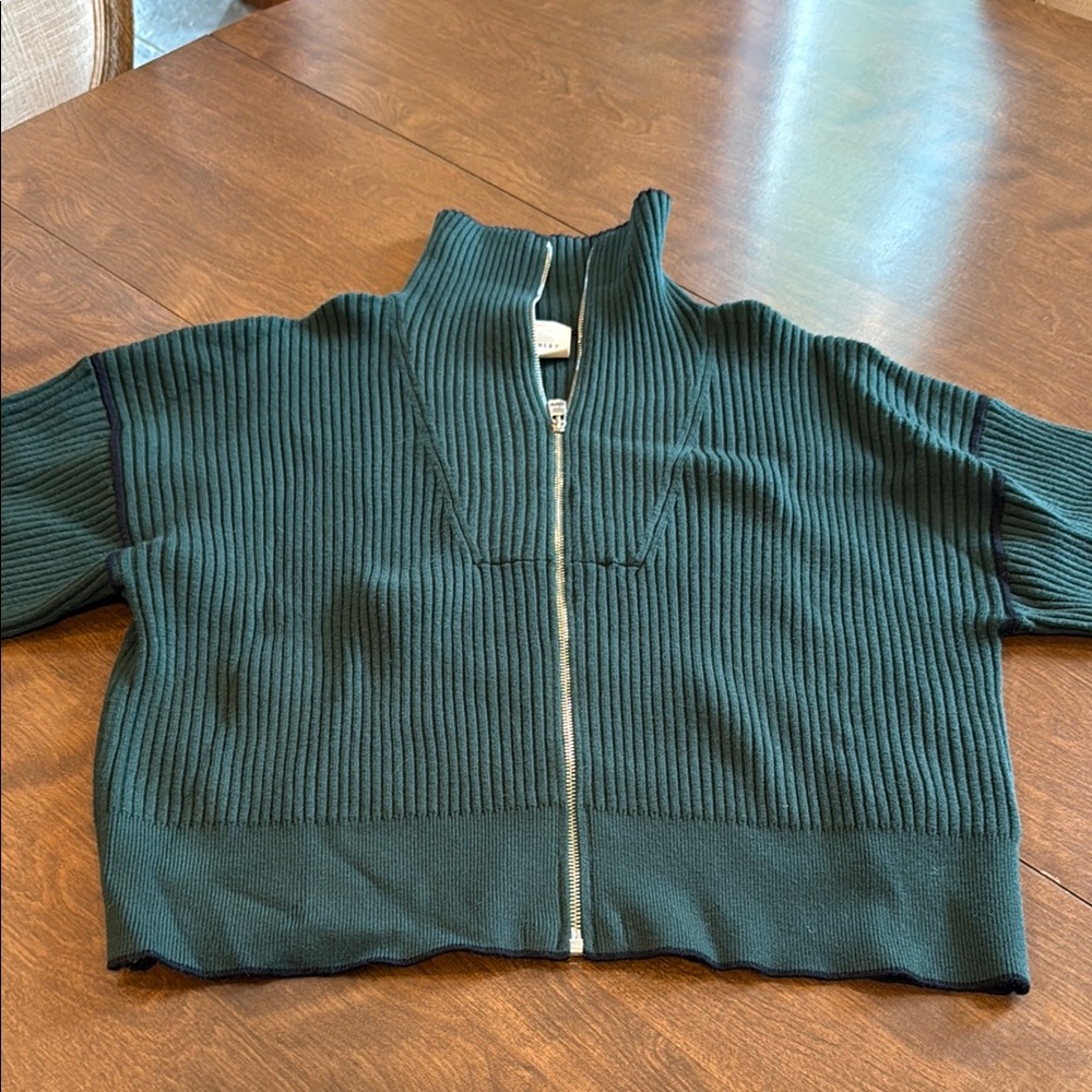 Varley Green Ribbed Zip-Up Sweater